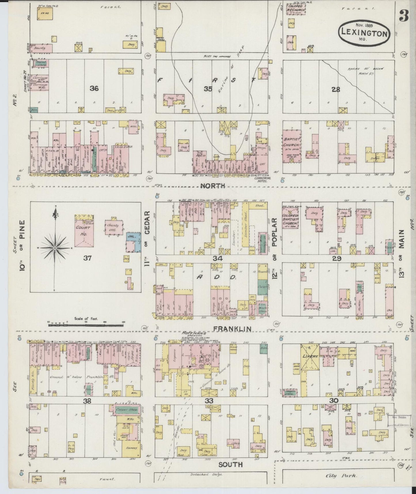 Sanborn Fire Insurance Map from Lexington, Lafayette County, Missouri (1889), Sheet #0003 - Complete Map Set gallery image, historic Sanborn map, vintage wall art, Missouri Missouri