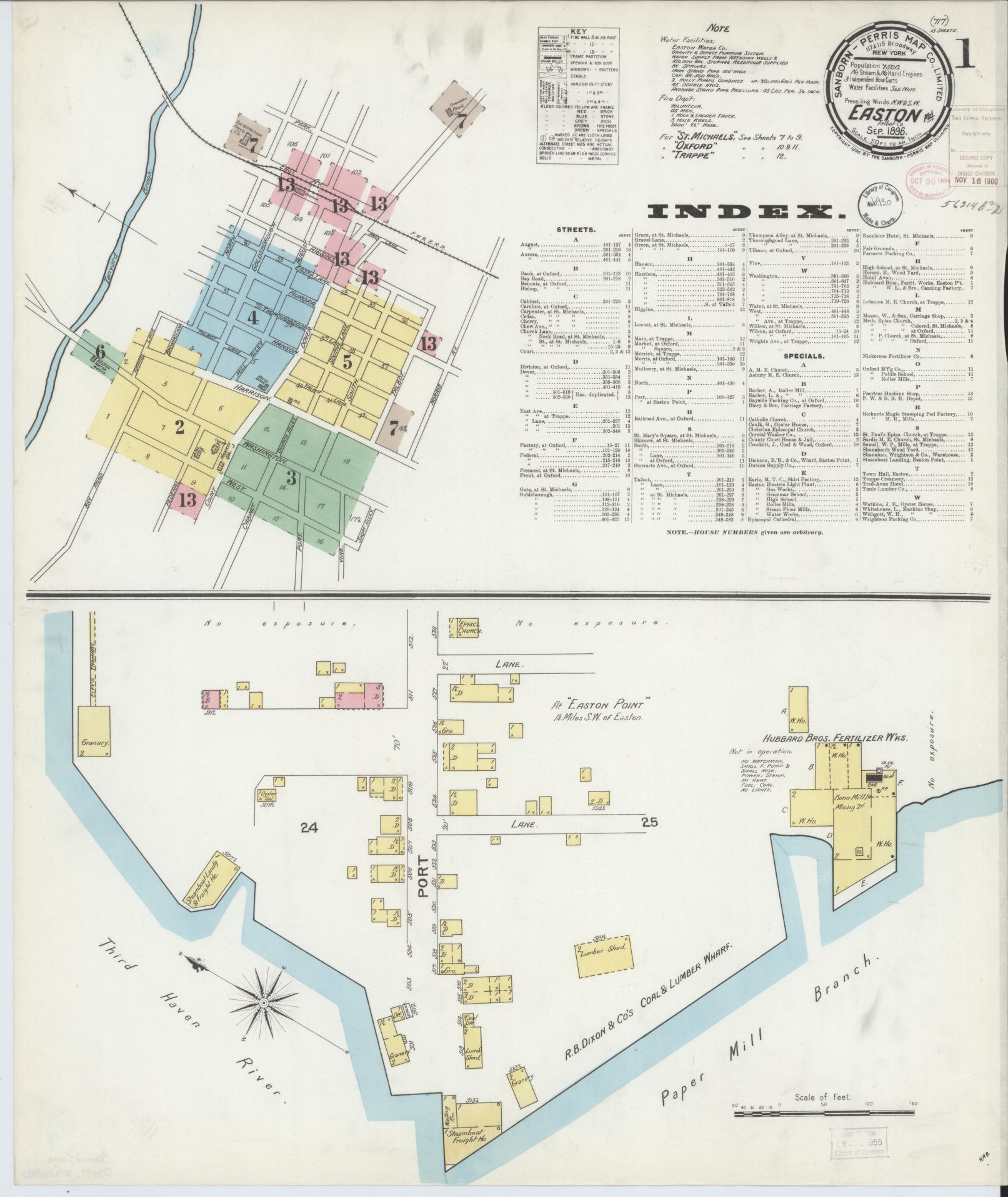 Sanborn Fire Insurance Map from Easton, Talbot County, Maryland (1896), Sheet #0001 - Complete Map Set gallery image, historic Sanborn map, vintage wall art, Maryland Maryland