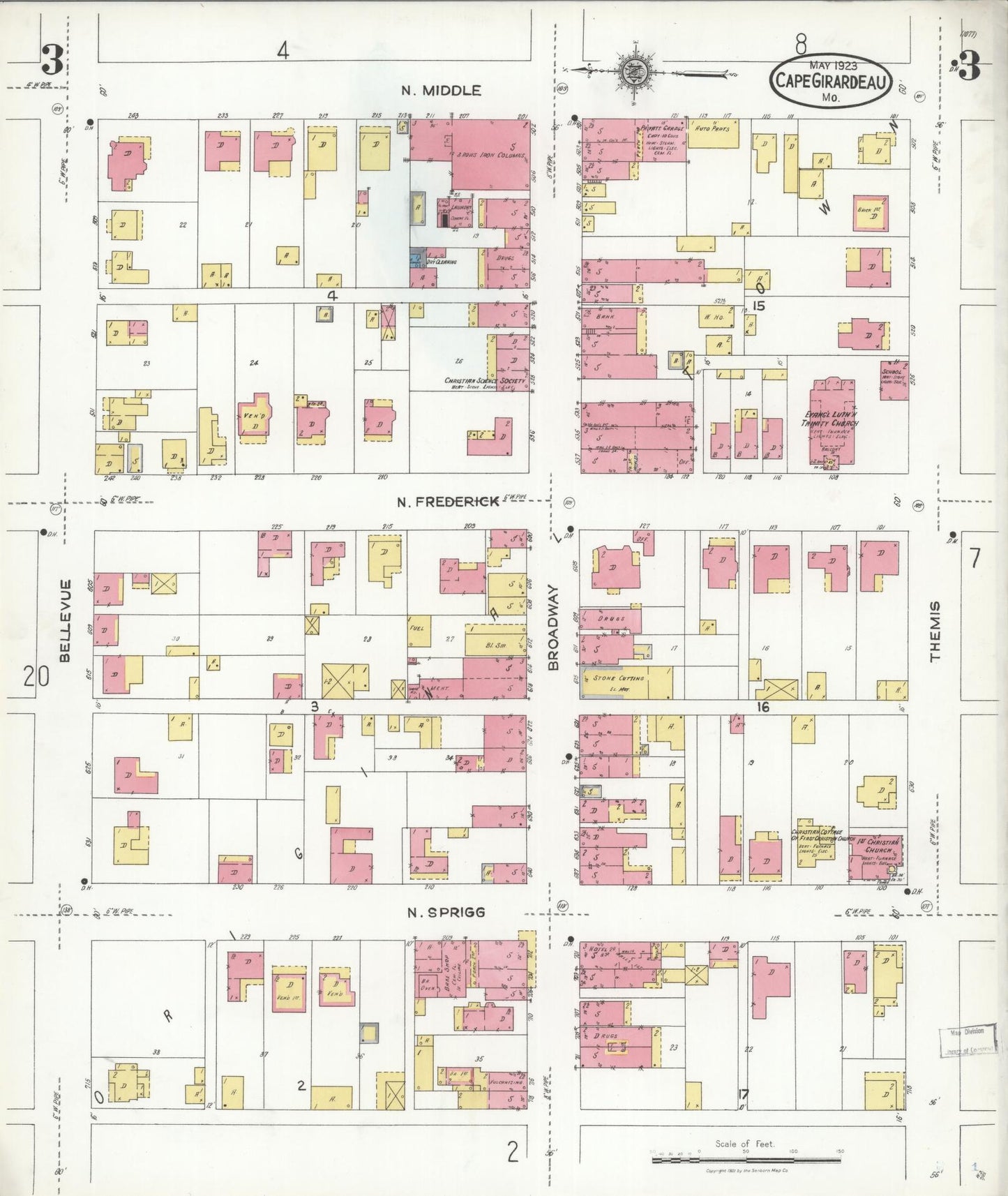 Sanborn Fire Insurance Map from Cape Girardeau, Cape Girardeau County, Missouri (1923), Sheet #0003 - Complete Map Set gallery image, historic Sanborn map, vintage wall art, Missouri Missouri