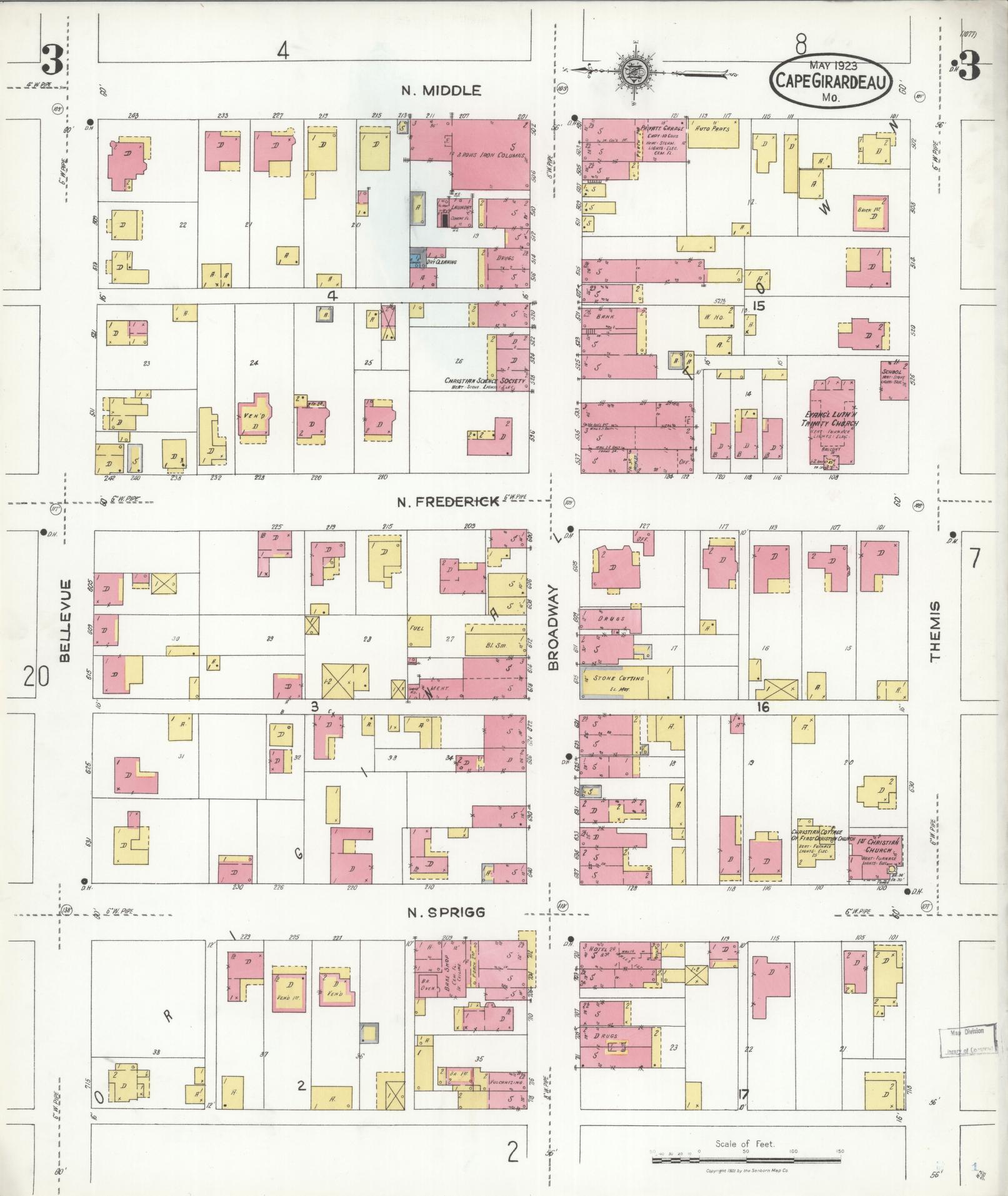 Sanborn Fire Insurance Map from Cape Girardeau, Cape Girardeau County, Missouri (1923), Sheet #0003 - Complete Map Set gallery image, historic Sanborn map, vintage wall art, Missouri Missouri