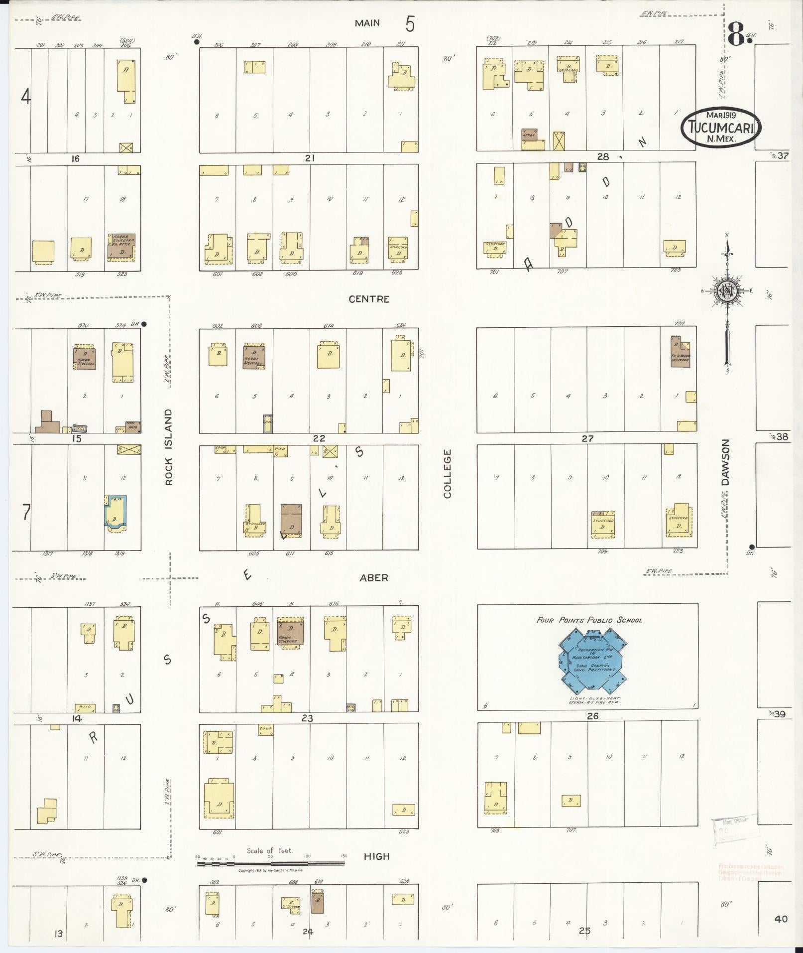Sanborn Fire Insurance Map from Tucumcari, Quay County, New Mexico (1919), Sheet #0008 - Historic Sanborn Fire Insurance Map Print, vintage old map wall art, antique decor, genealogy gift, New Mexico New Mexico map