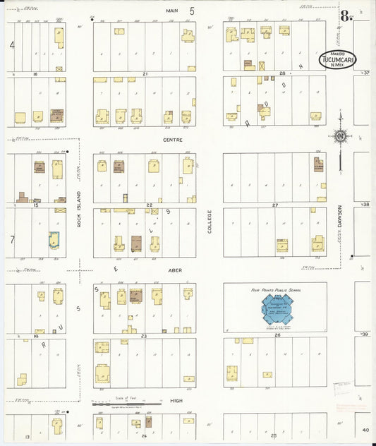 Sanborn Fire Insurance Map from Tucumcari, Quay County, New Mexico (1919), Sheet #0008 - Historic Sanborn Fire Insurance Map Print, vintage old map wall art, antique decor, genealogy gift, New Mexico New Mexico map