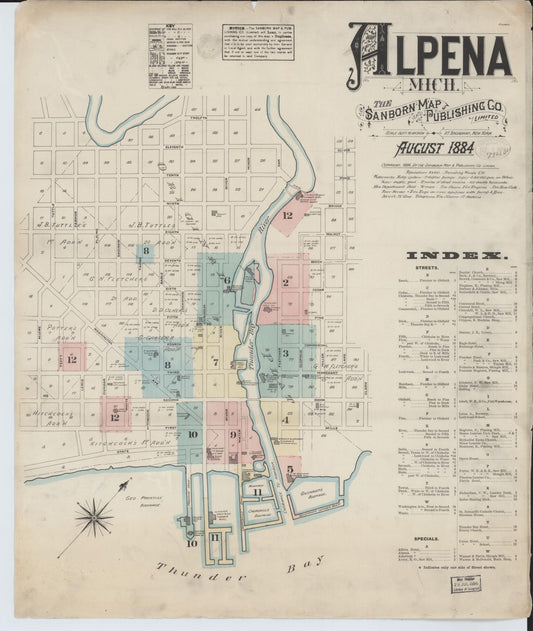 Sanborn Fire Insurance Map from Alpena, Alpena County, Michigan (1884), Sheet #0001 - Complete Map Set gallery image, historic Sanborn map, vintage wall art, Michigan Michigan