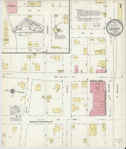 Sanborn Fire Insurance Map from Chipley, Washington County, Florida (1913), Sheet #0001 - Complete Map Set gallery image, historic Sanborn map, vintage wall art, Florida Florida