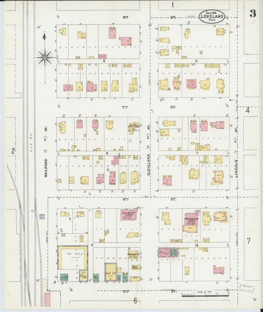 Sanborn Fire Insurance Map from Loveland, Larimer County, Colorado (1906), Sheet #0003 - Historic Sanborn Fire Insurance Map Print, vintage old map wall art, antique decor, genealogy gift, Colorado Colorado map