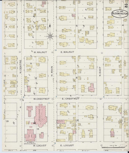 Sanborn Fire Insurance Map from Bloomington, McLean County, Illinois (1886), Sheet #0002 - Complete Map Set gallery image, historic Sanborn map, vintage wall art, Illinois Illinois