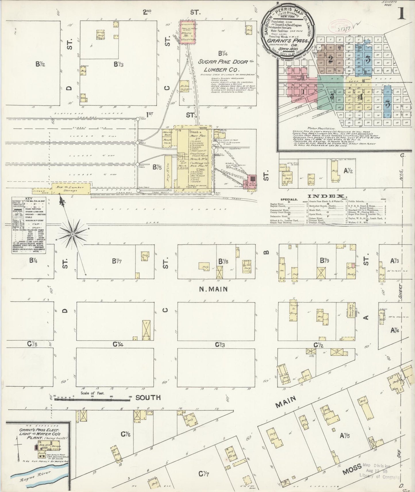 Sanborn Fire Insurance Map from Grants Pass, Josephine County, Oregon (1890), Sheet #0001 - Historic Sanborn Fire Insurance Map Print, vintage old map wall art, antique decor, genealogy gift, Oregon Oregon map