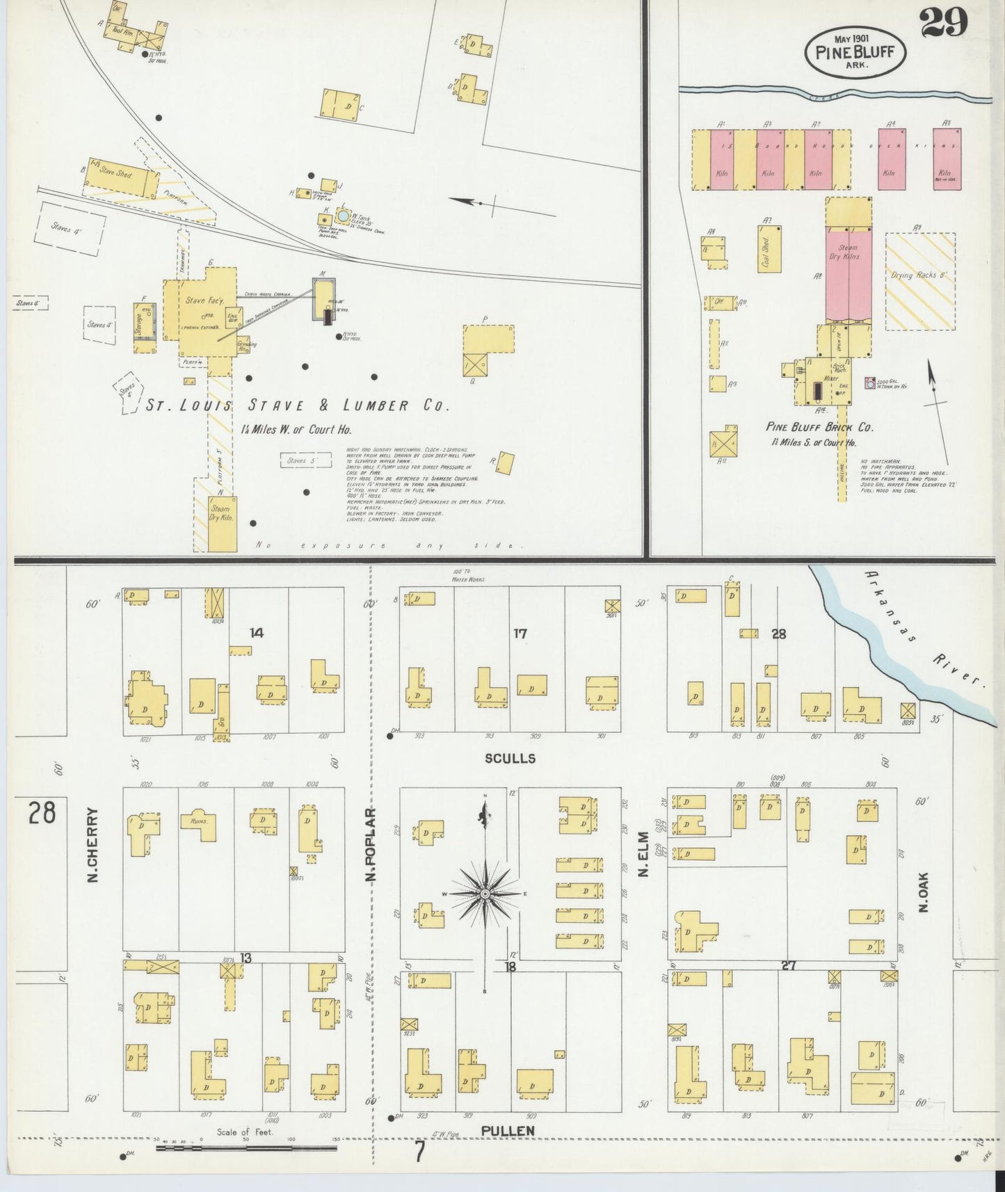 Sanborn Fire Insurance Map from Pine Bluff, Jefferson County, Arkansas (1901), Sheet #0029 - Complete Map Set gallery image, historic Sanborn map, vintage wall art, Arkansas Arkansas