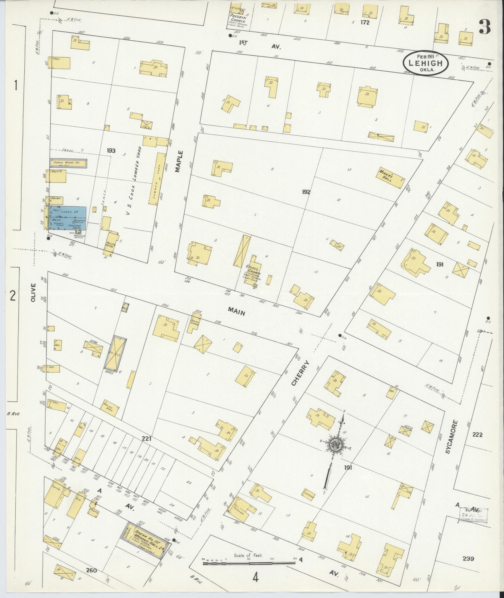 Sanborn Fire Insurance Map from Lehigh, Coal County, Oklahoma (1911), Sheet #0003 - Complete Map Set gallery image, historic Sanborn map, vintage wall art, Oklahoma Oklahoma
