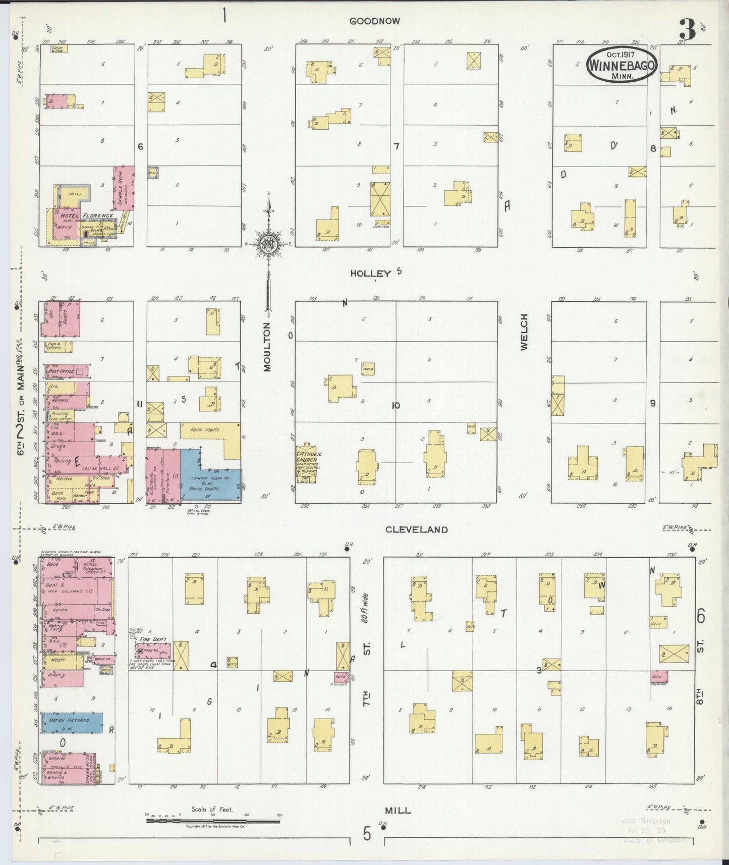 Sanborn Fire Insurance Map from Winnebago, Faribault County, Minnesota (1917), Sheet #0003 - Complete Map Set gallery image, historic Sanborn map, vintage wall art, Minnesota Minnesota