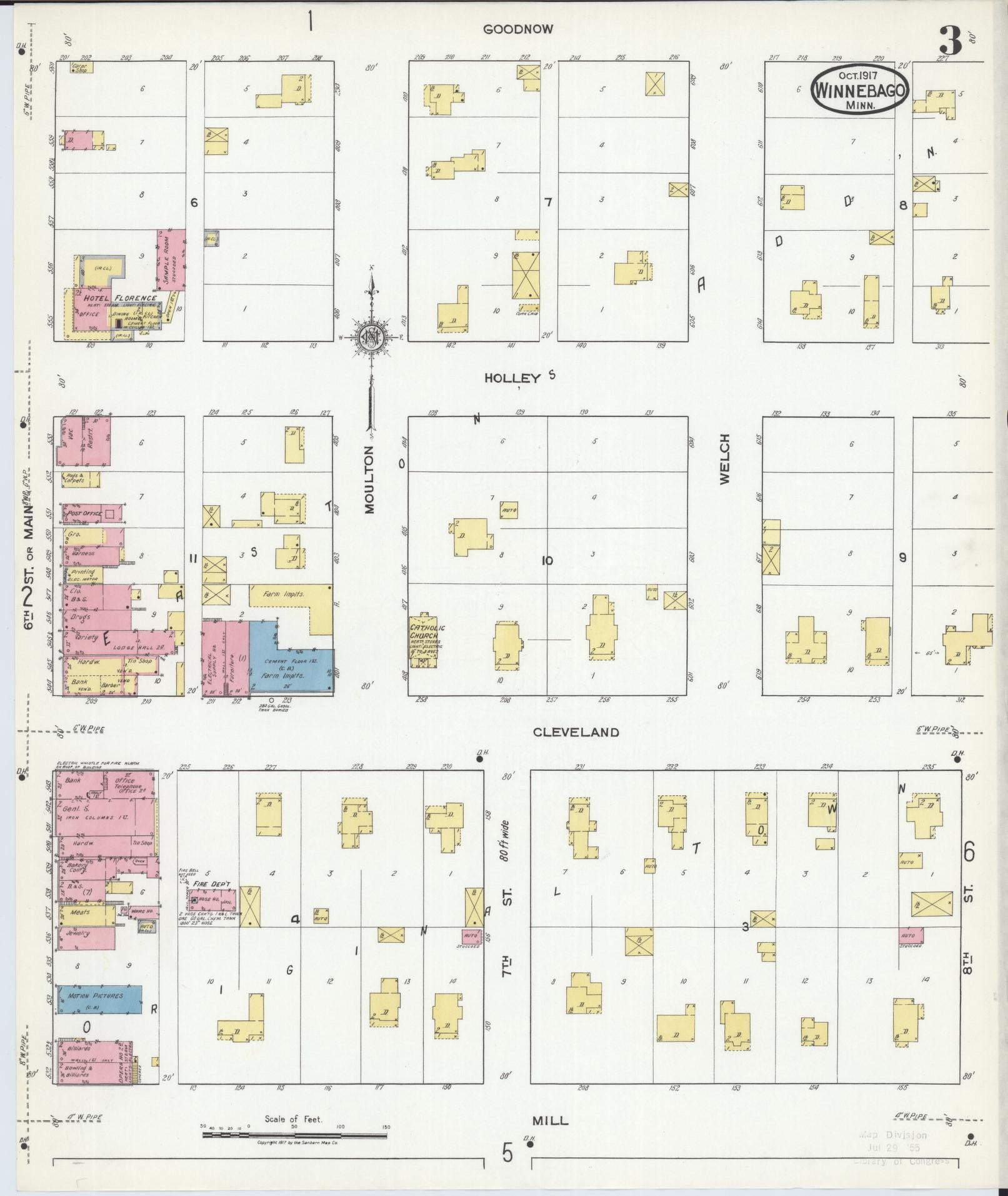 Sanborn Fire Insurance Map from Winnebago, Faribault County, Minnesota (1917), Sheet #0003 - Complete Map Set gallery image, historic Sanborn map, vintage wall art, Minnesota Minnesota