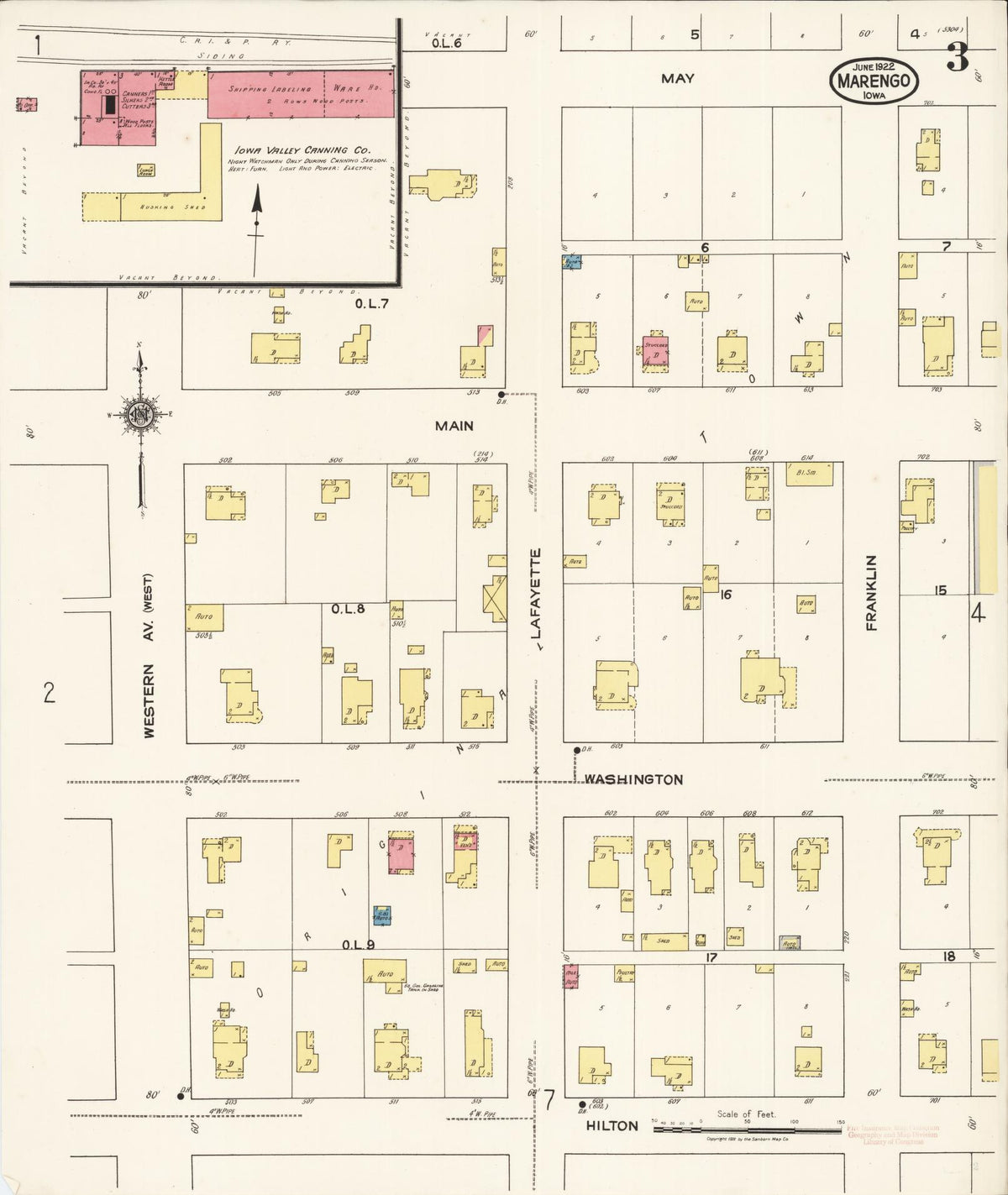 Sanborn Fire Insurance Map from Marengo, Iowa County, Iowa (1922), Sheet #0003 - Historic Sanborn Fire Insurance Map Print, vintage old map wall art