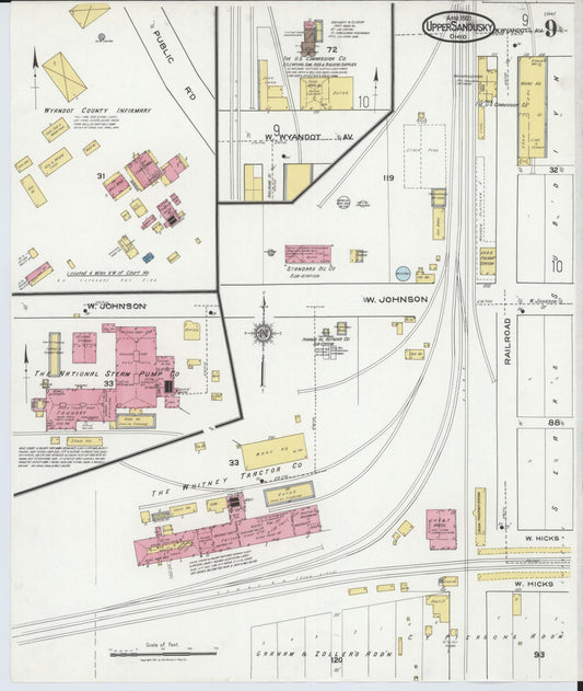 Sanborn Fire Insurance Map from Upper Sandusky, Wyandot County, Ohio (1921), Sheet #0009 - Historic Sanborn Fire Insurance Map Print, vintage old map wall art, antique decor, genealogy gift, Ohio Ohio map