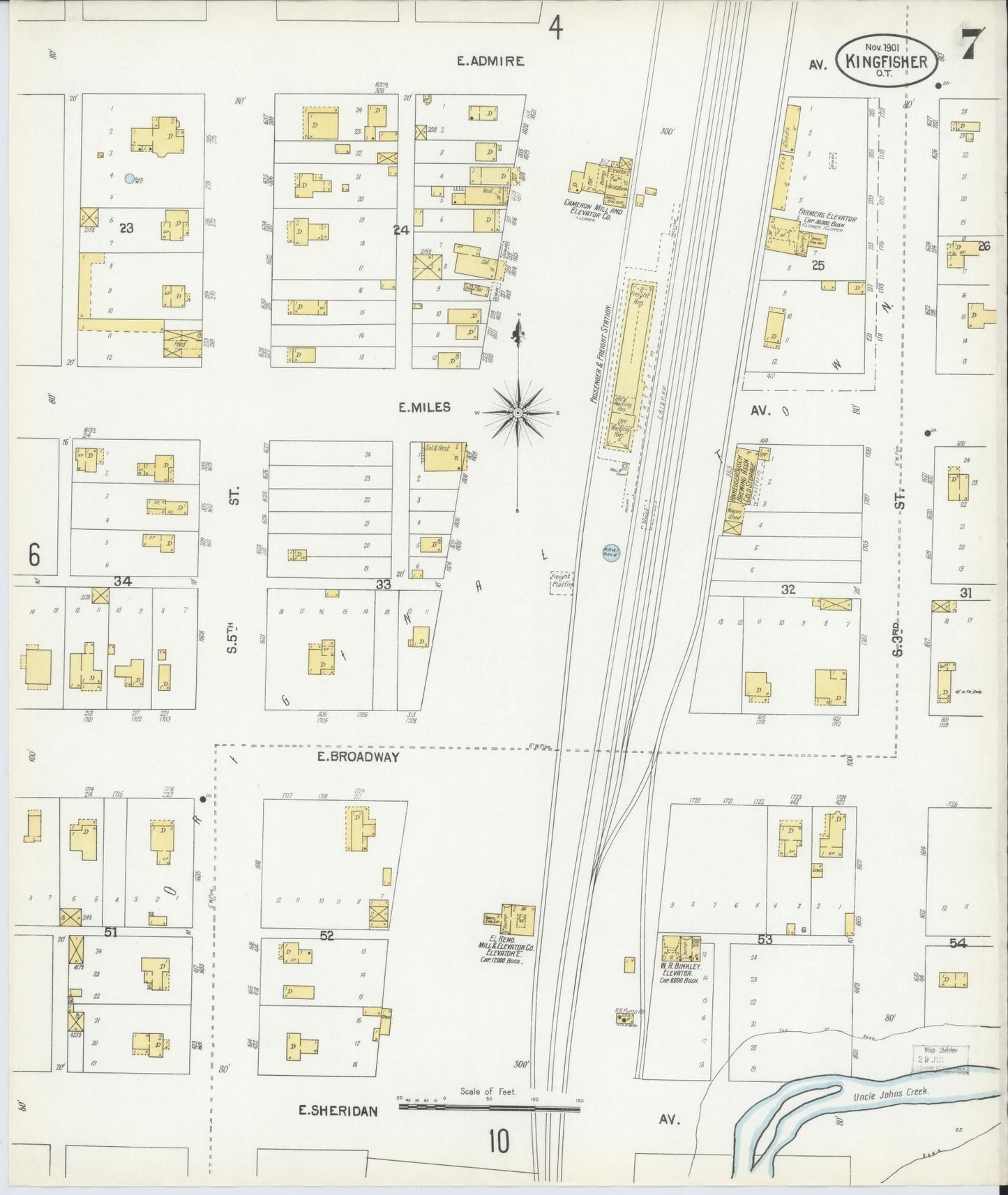 Sanborn Fire Insurance Map from Kingfisher, Kingfisher County, Oklahoma (1901), Sheet #0007 - Complete Map Set gallery image, historic Sanborn map, vintage wall art, Oklahoma Oklahoma