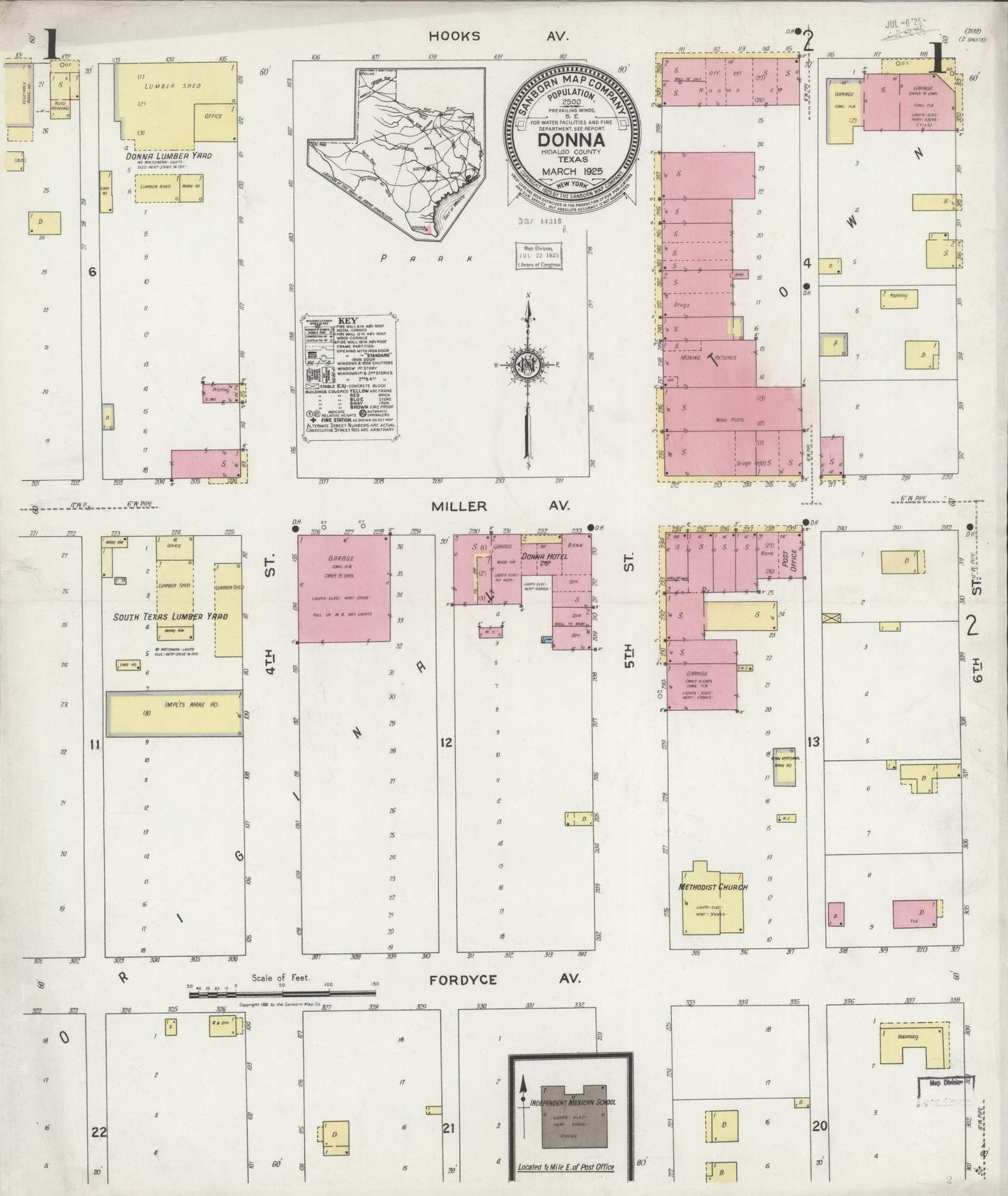 Sanborn Fire Insurance Map from Donna, Hidalgo County, Texas (1925), Sheet #0001 - Historic Sanborn Fire Insurance Map Print, vintage old map wall art, antique decor, genealogy gift, Texas Texas map
