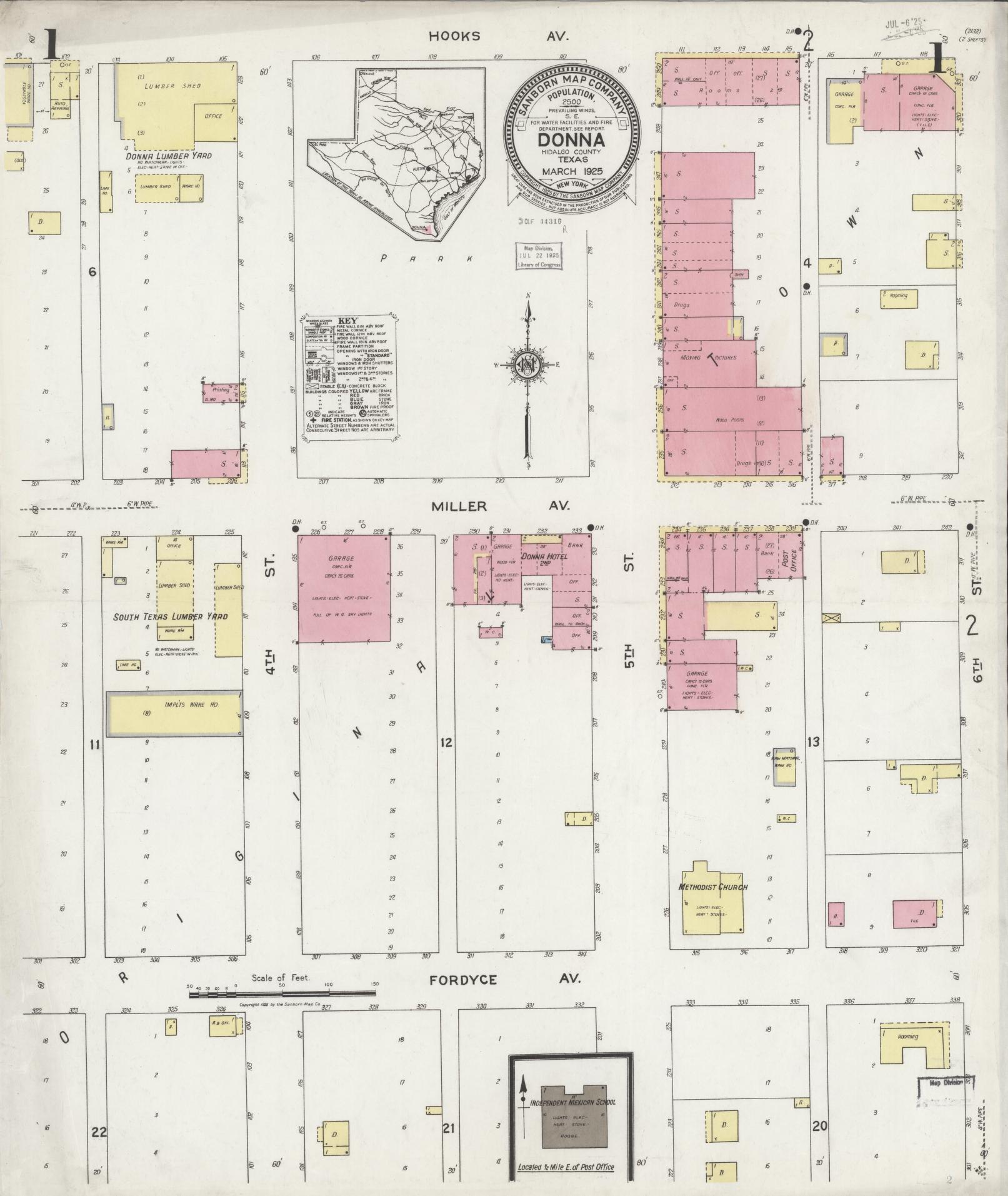 Sanborn Fire Insurance Map from Donna, Hidalgo County, Texas (1925), Sheet #0001 - Historic Sanborn Fire Insurance Map Print, vintage old map wall art, antique decor, genealogy gift, Texas Texas map
