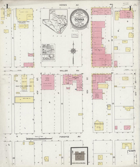 Sanborn Fire Insurance Map from Donna, Hidalgo County, Texas (1925), Sheet #0001 - Historic Sanborn Fire Insurance Map Print, vintage old map wall art, antique decor, genealogy gift, Texas Texas map