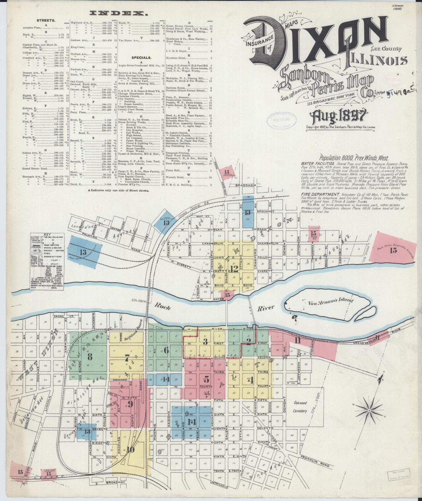 Sanborn Fire Insurance Map from Dixon, Lee County, Illinois (1897), Sheet #0001 - Complete Map Set gallery image, historic Sanborn map, vintage wall art, Illinois Illinois