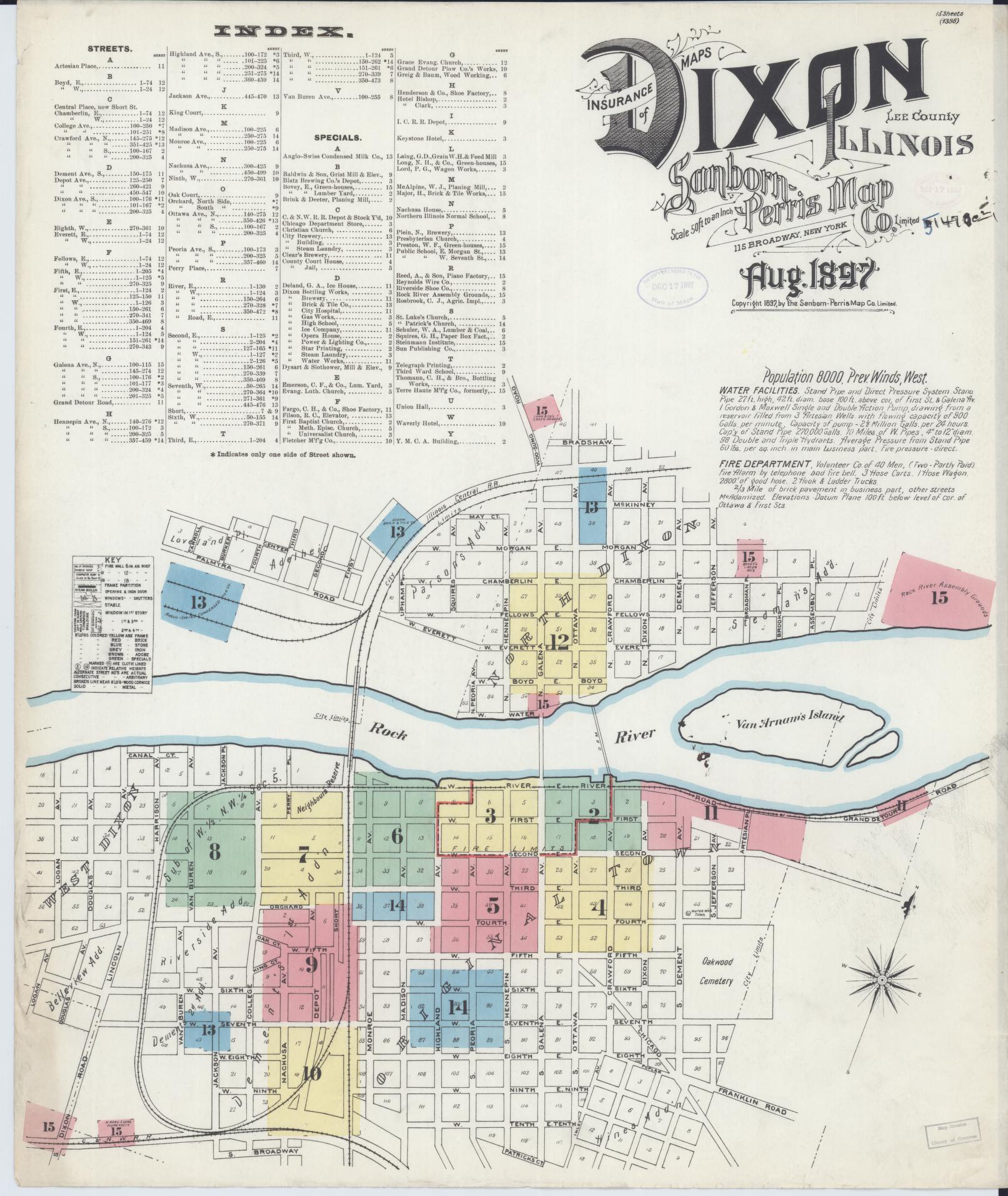 Sanborn Fire Insurance Map from Dixon, Lee County, Illinois (1897), Sheet #0001 - Complete Map Set gallery image, historic Sanborn map, vintage wall art, Illinois Illinois