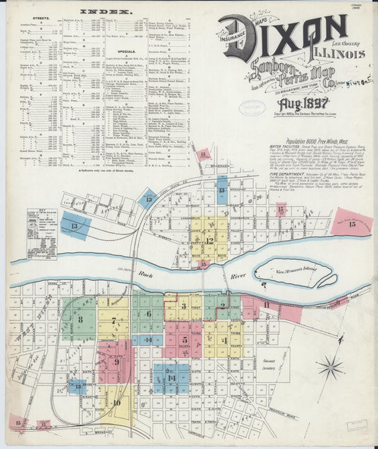 Sanborn Fire Insurance Map from Dixon, Lee County, Illinois (1897), Sheet #0001 - Complete Map Set gallery image, historic Sanborn map, vintage wall art, Illinois Illinois