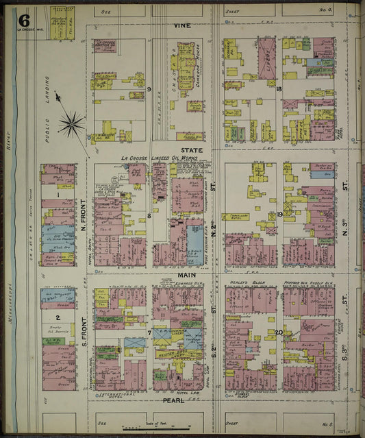Sanborn Fire Insurance Map from La Crosse, La Crosse County, Wisconsin (1891), Sheet #0006 - Historic Sanborn Fire Insurance Map Print, vintage old map wall art, antique decor, genealogy gift, Wisconsin Wisconsin map