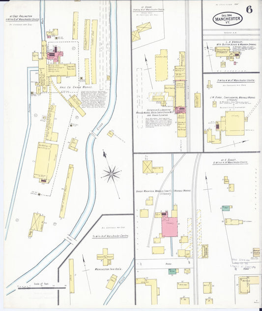 Sanborn Fire Insurance Map from Manchester, Bennington County, Vermont (1904), Sheet #0006 - Historic Sanborn Fire Insurance Map Print, vintage old map wall art, antique decor, genealogy gift, Vermont Vermont map