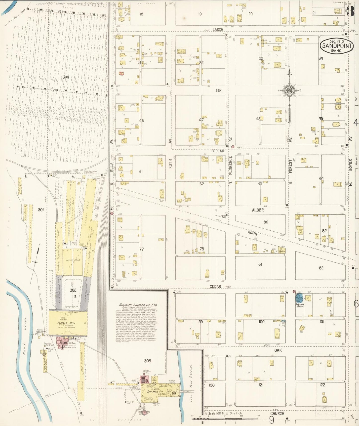 Sanborn Fire Insurance Map from Sandpoint, Bonner County, Idaho (1915), Sheet #0003 - Historic Sanborn Fire Insurance Map Print, vintage old map wall art, antique decor, genealogy gift, Idaho Idaho map