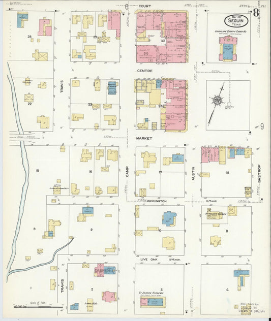 Sanborn Fire Insurance Map from Seguin, Guadalupe County, Texas (1912), Sheet #0008 - Historic Sanborn Fire Insurance Map Print, vintage old map wall art, antique decor, genealogy gift, Texas Texas map