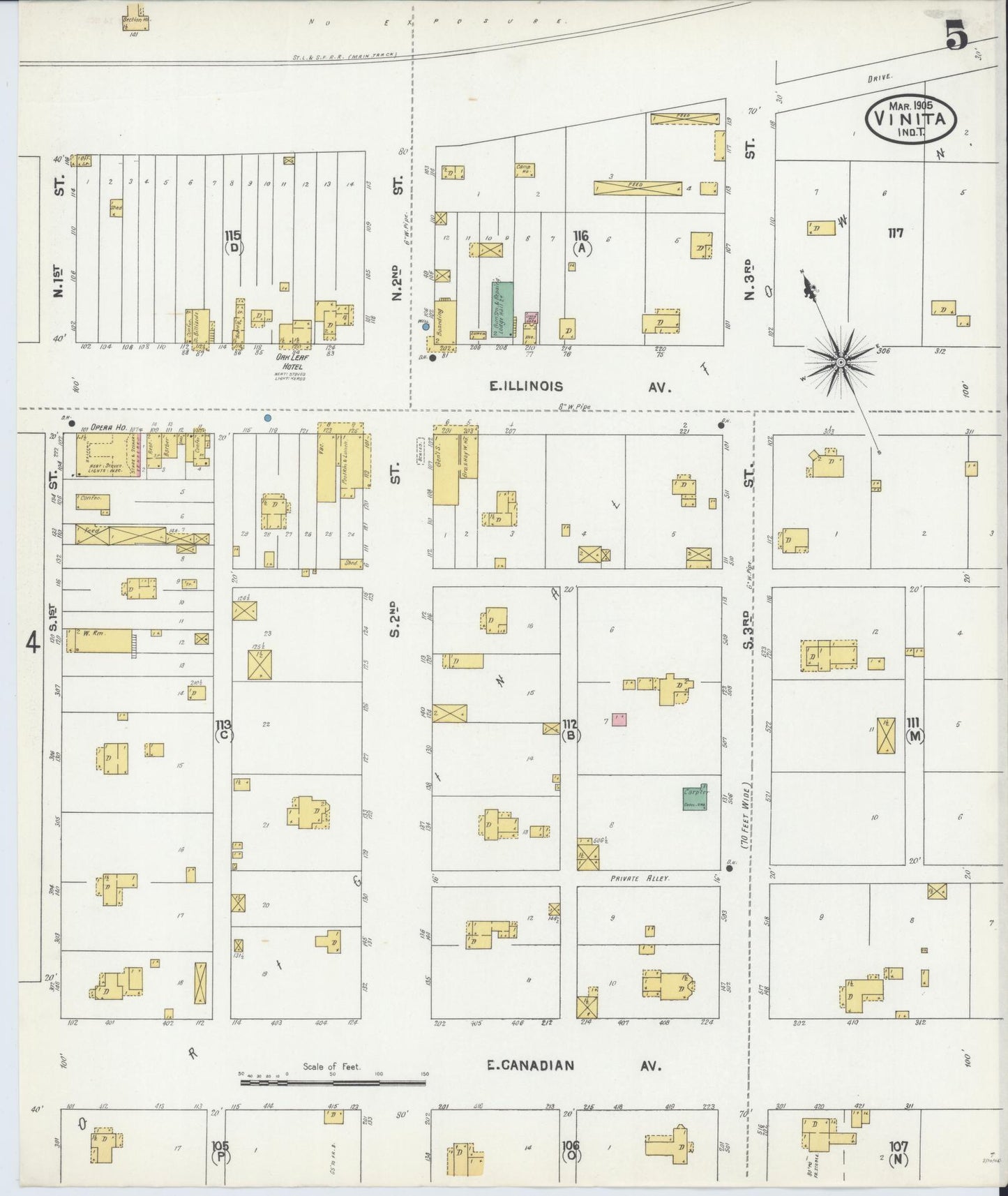 Sanborn Fire Insurance Map from Vinita, Craig County, Oklahoma (1905), Sheet #0005 - Complete Map Set gallery image, historic Sanborn map, vintage wall art, Oklahoma Oklahoma