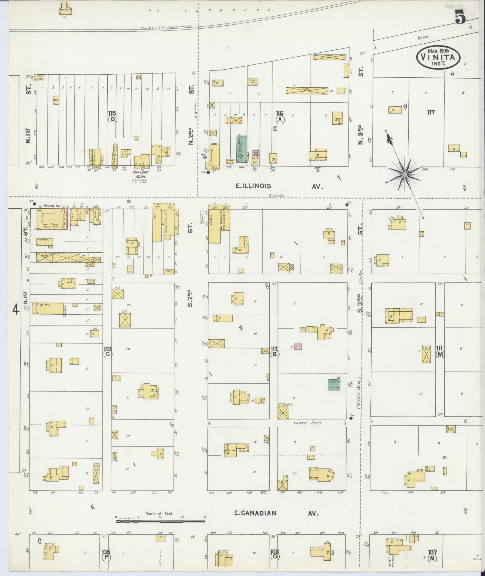 Sanborn Fire Insurance Map from Vinita, Craig County, Oklahoma (1905), Sheet #0005 - Complete Map Set gallery image, historic Sanborn map, vintage wall art, Oklahoma Oklahoma