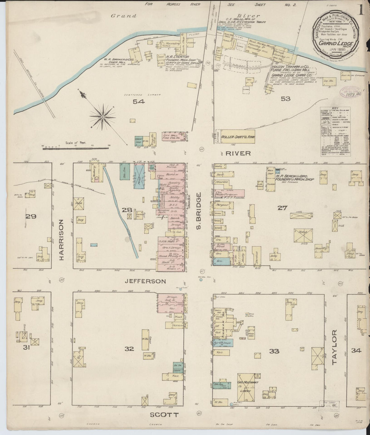 Sanborn Fire Insurance Map from Grand Ledge, Eaton County, Michigan (1886), Sheet #0001 - Historic Sanborn Fire Insurance Map Print, vintage old map wall art, antique decor, genealogy gift, Michigan Michigan map