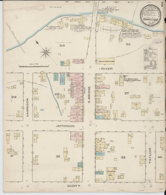 Sanborn Fire Insurance Map from Grand Ledge, Eaton County, Michigan (1886), Sheet #0001 - Historic Sanborn Fire Insurance Map Print, vintage old map wall art, antique decor, genealogy gift, Michigan Michigan map