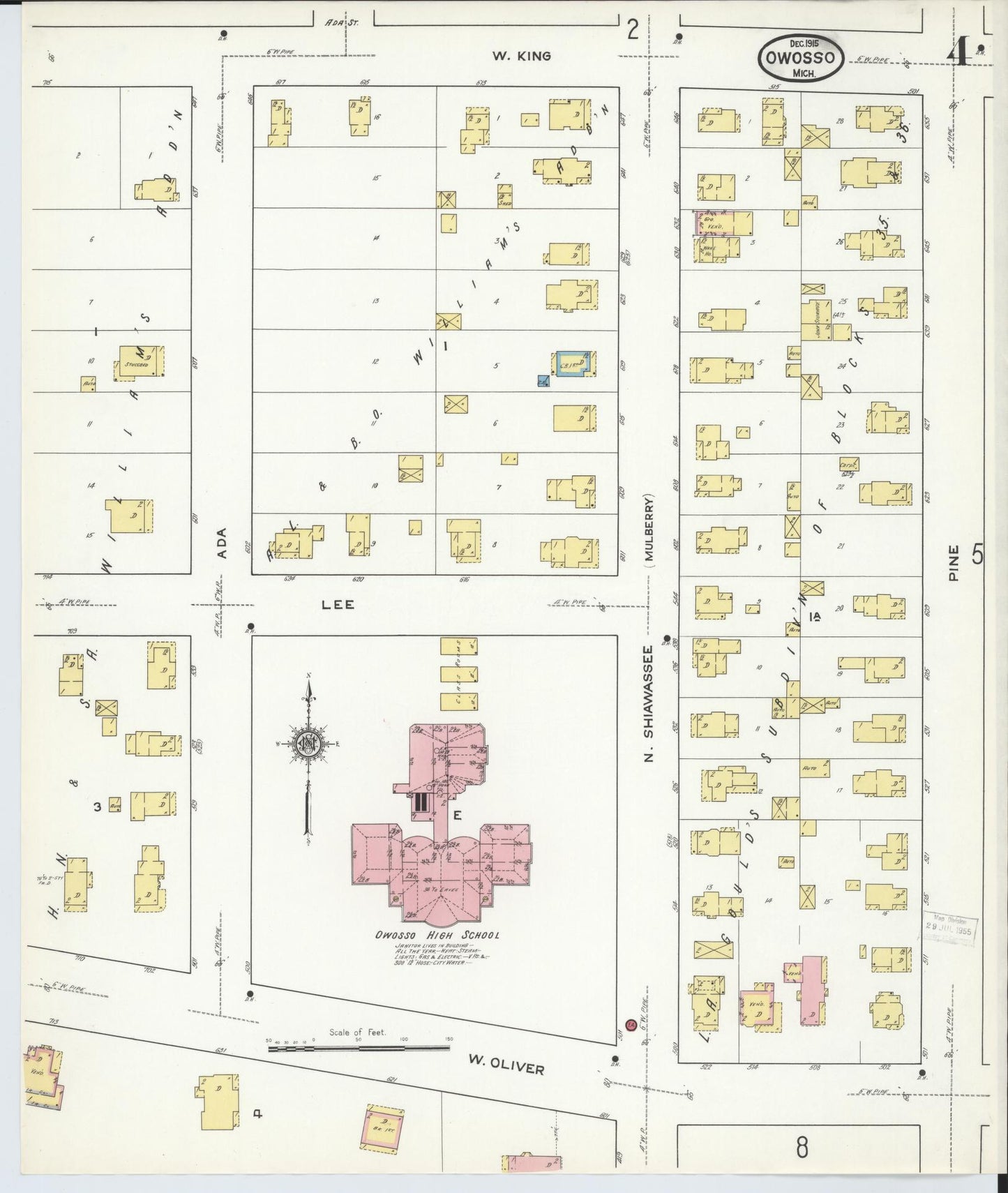 Sanborn Fire Insurance Map from Owosso, Shiawassee County, Michigan (1915), Sheet #0004 - Complete Map Set gallery image, historic Sanborn map, vintage wall art, Michigan Michigan