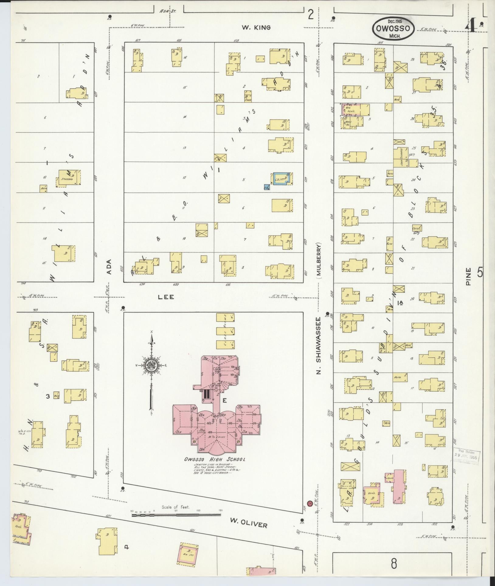 Sanborn Fire Insurance Map from Owosso, Shiawassee County, Michigan (1915), Sheet #0004 - Complete Map Set gallery image, historic Sanborn map, vintage wall art, Michigan Michigan