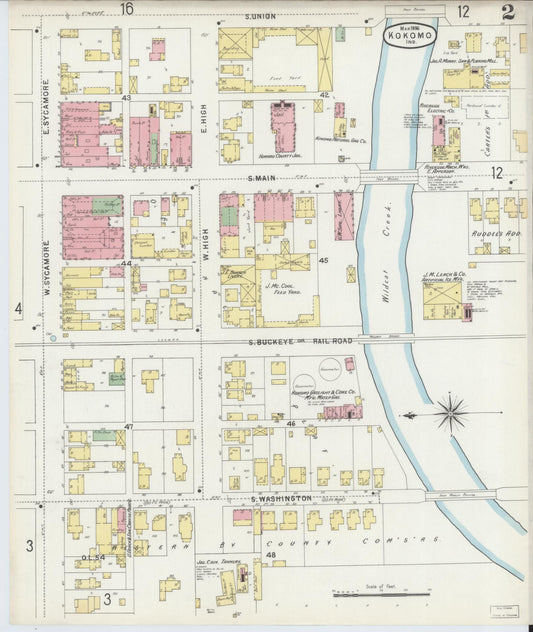 Sanborn Fire Insurance Map from Kokomo, Howard County, Indiana (1896), Sheet #0002 - Historic Sanborn Fire Insurance Map Print, vintage old map wall art, antique decor, genealogy gift, Indiana Indiana map