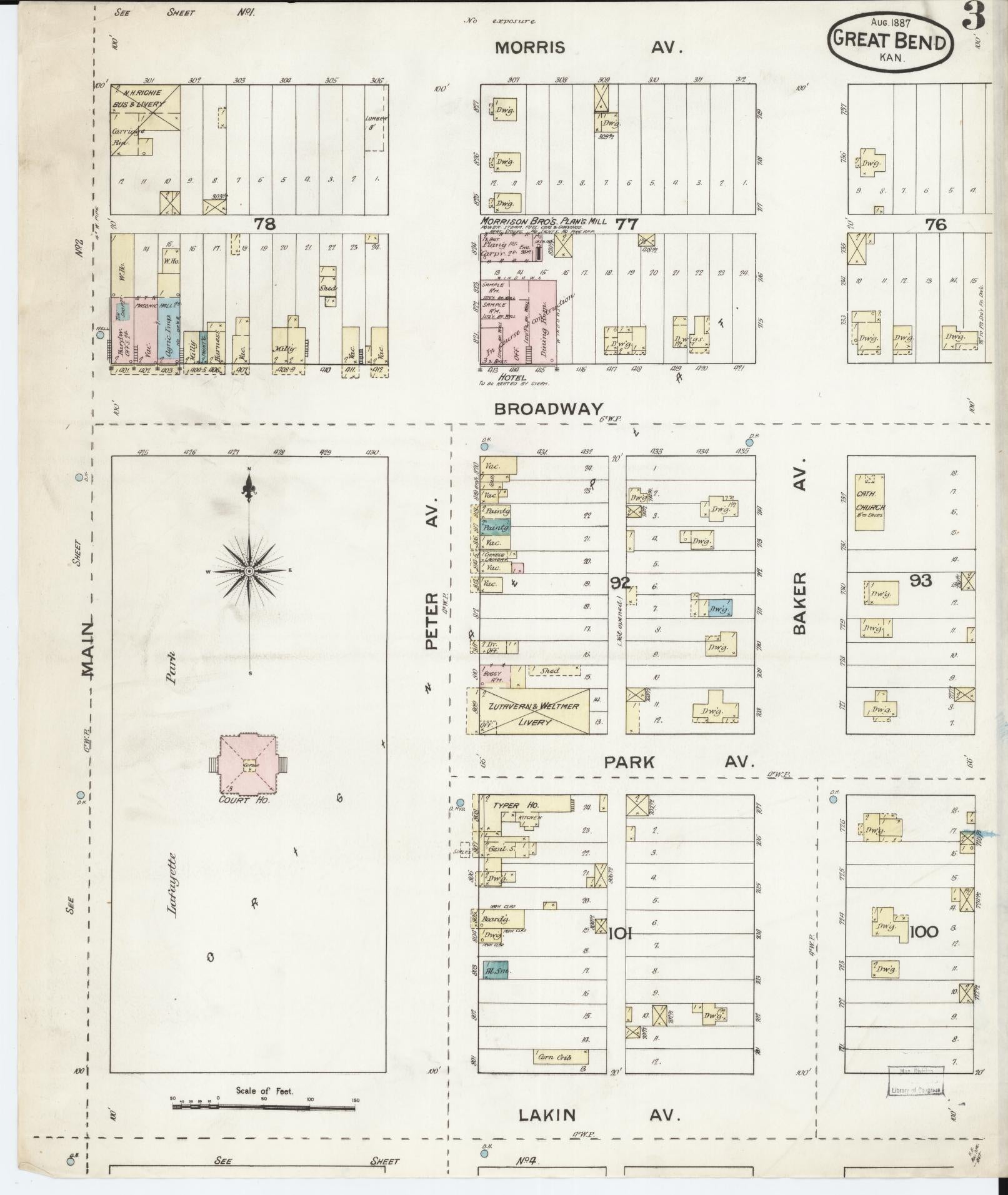 Sanborn Fire Insurance Map from Great Bend, Barton County, Kansas (1887), Sheet #0003 - Complete Map Set gallery image, historic Sanborn map, vintage wall art, Kansas Kansas