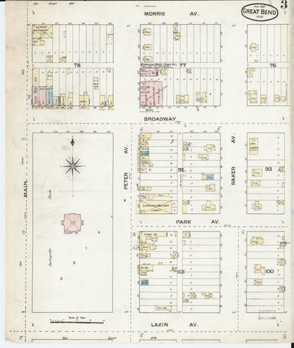 Sanborn Fire Insurance Map from Great Bend, Barton County, Kansas (1887), Sheet #0003 - Complete Map Set gallery image, historic Sanborn map, vintage wall art, Kansas Kansas