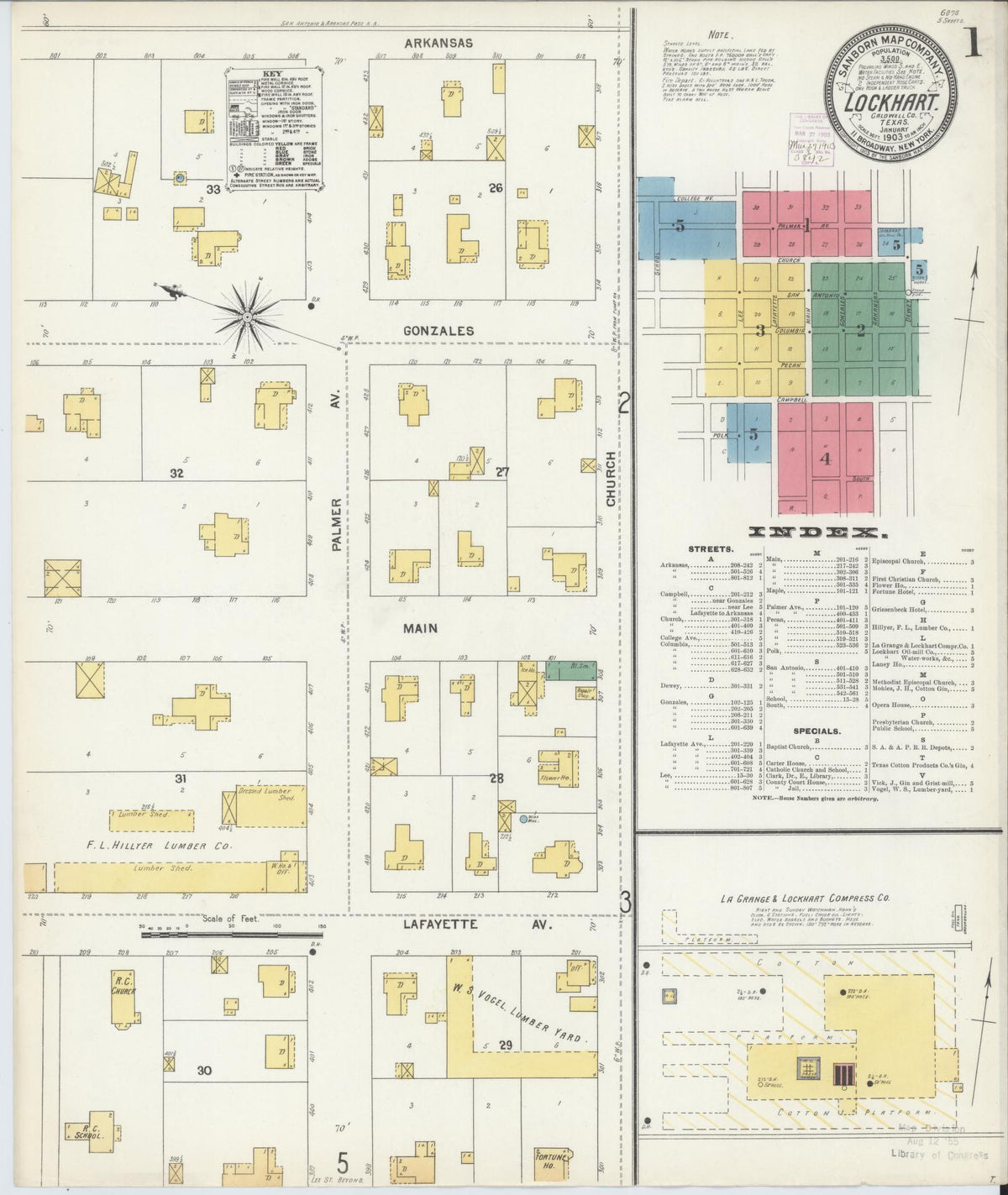 Sanborn Fire Insurance Map from Lockhart, Caldwell County, Texas (1903), Sheet #0001 - Historic Sanborn Fire Insurance Map Print, vintage old map wall art, antique decor, genealogy gift, Texas Texas map