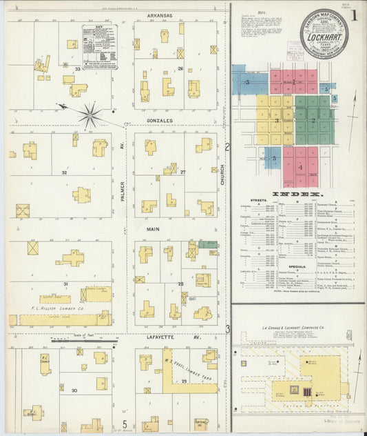 Sanborn Fire Insurance Map from Lockhart, Caldwell County, Texas (1903), Sheet #0001 - Historic Sanborn Fire Insurance Map Print, vintage old map wall art, antique decor, genealogy gift, Texas Texas map