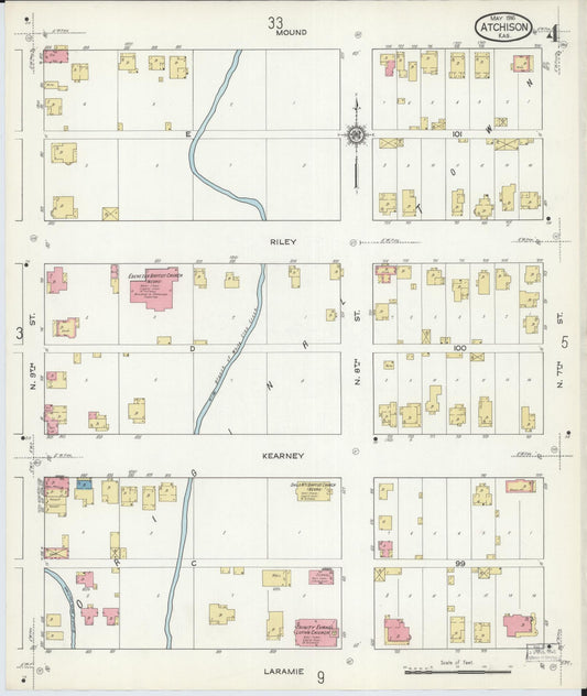 Sanborn Fire Insurance Map from Atchison, Atchison County, Kansas (1916), Sheet #0004 - Historic Sanborn Fire Insurance Map Print, vintage old map wall art, antique decor, genealogy gift, Kansas Kansas map