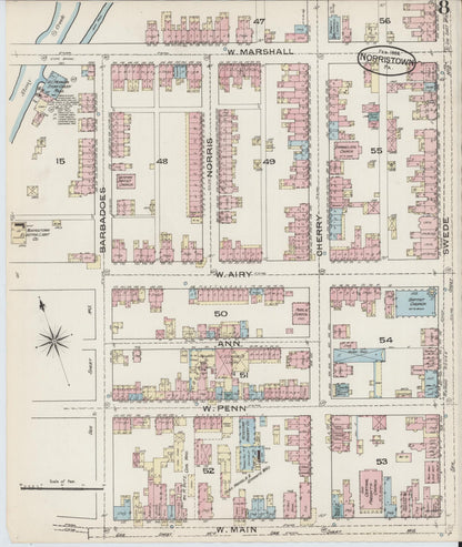 Sanborn Fire Insurance Map from Norristown, Montgomery County, Pennsylvania (1886), Sheet #0008 - Historic Sanborn Fire Insurance Map Print, vintage old map wall art, antique decor, genealogy gift, Pennsylvania Pennsylvania map