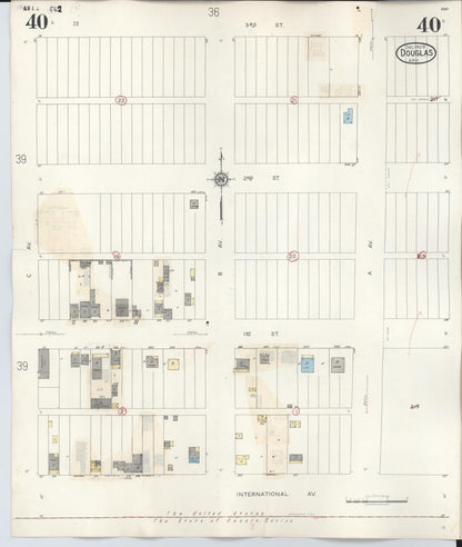 Sanborn Fire Insurance Map from Douglas, Cochise County, Arizona (1947), Sheet #0040 - Complete Map Set gallery image, historic Sanborn map, vintage wall art, Arizona Arizona