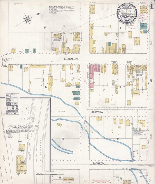 Sanborn Fire Insurance Map from Guadalupe, Santa Barbara County, California (1895), Sheet #0001 - Complete Map Set gallery image, historic Sanborn map, vintage wall art, California California