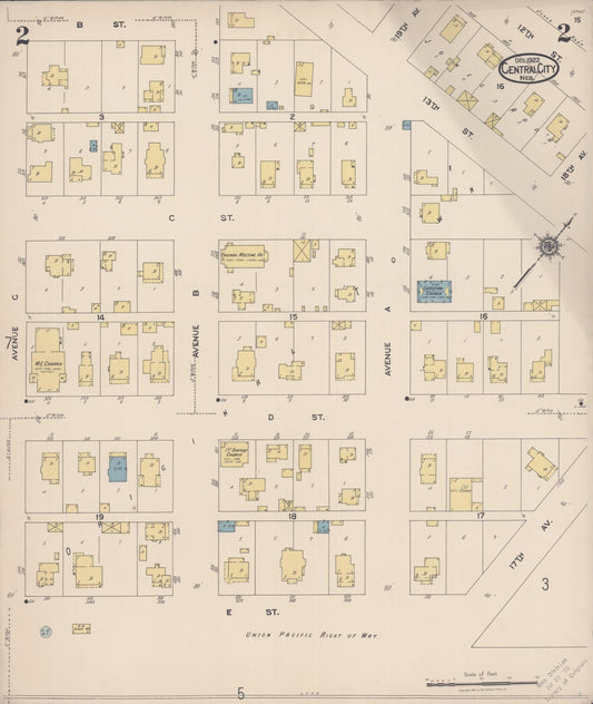 Sanborn Fire Insurance Map from Central City, Merrick County, Nebraska (1922), Sheet #0002 - Historic Sanborn Fire Insurance Map Print, vintage old map wall art, antique decor, genealogy gift, Nebraska Nebraska map