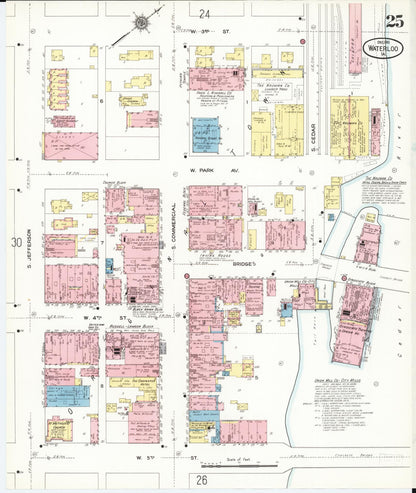 Sanborn Fire Insurance Map from Waterloo, Black Hawk County, Iowa (1910), Sheet #0025 - Historic Sanborn Fire Insurance Map Print, vintage old map wall art