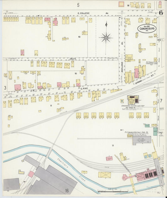 Sanborn Fire Insurance Map from Canonsburg, Washington County, Pennsylvania (1907), Sheet #0006 - Historic Sanborn Fire Insurance Map Print, vintage old map wall art, antique decor, genealogy gift, Pennsylvania Pennsylvania map