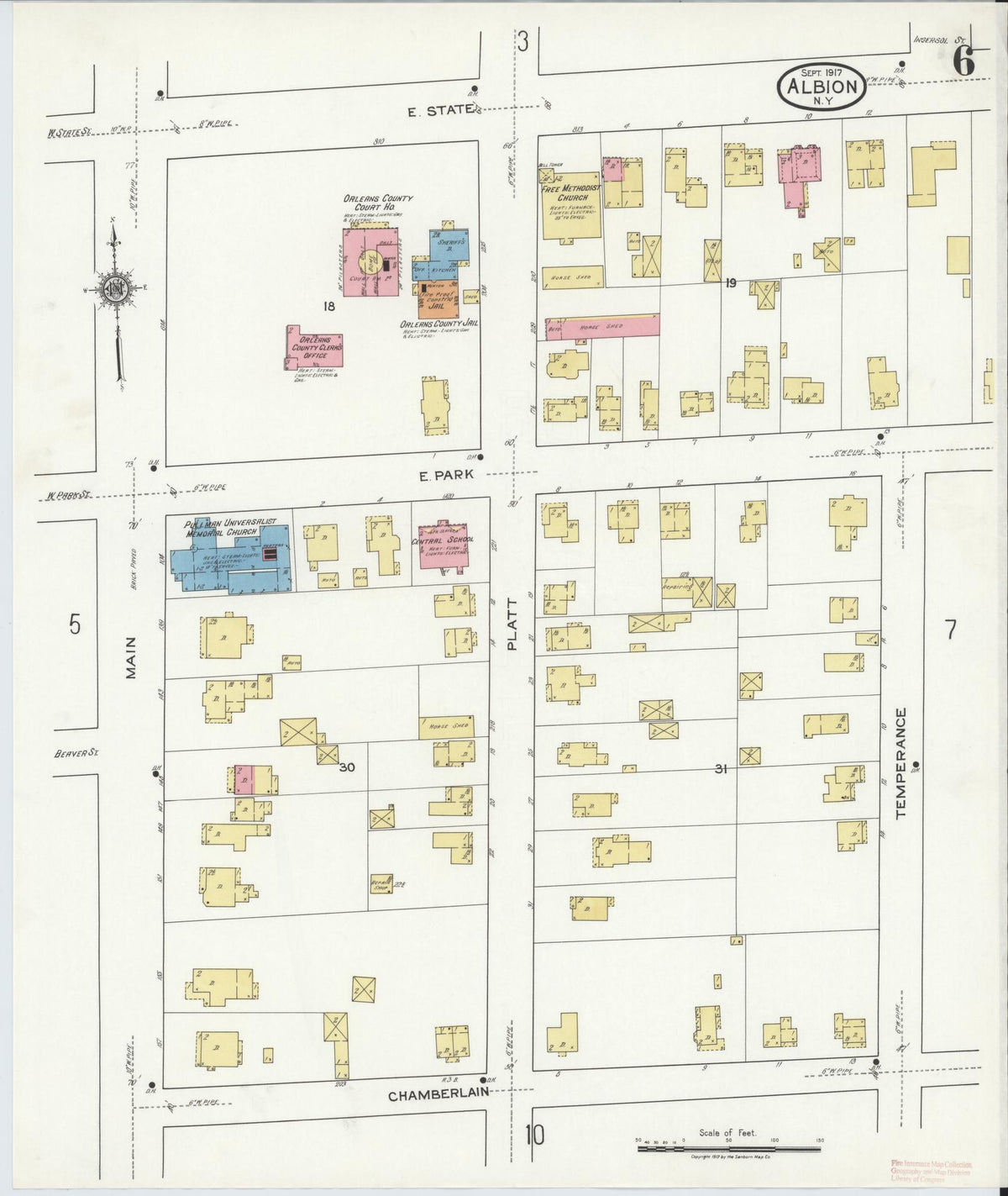 Sanborn Fire Insurance Map from Albion, Orleans County, New York (1917), Sheet #0006 - Historic Sanborn Fire Insurance Map Print, vintage old map wall art, antique decor, genealogy gift, New York New York map