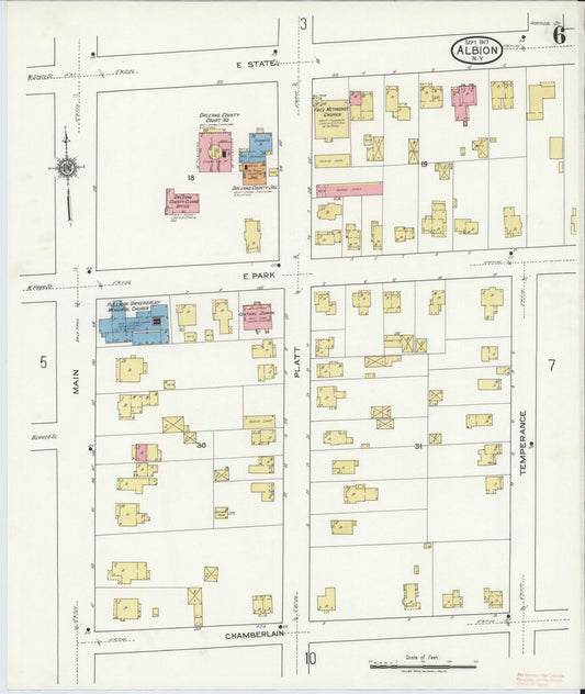 Sanborn Fire Insurance Map from Albion, Orleans County, New York (1917), Sheet #0006 - Historic Sanborn Fire Insurance Map Print, vintage old map wall art, antique decor, genealogy gift, New York New York map