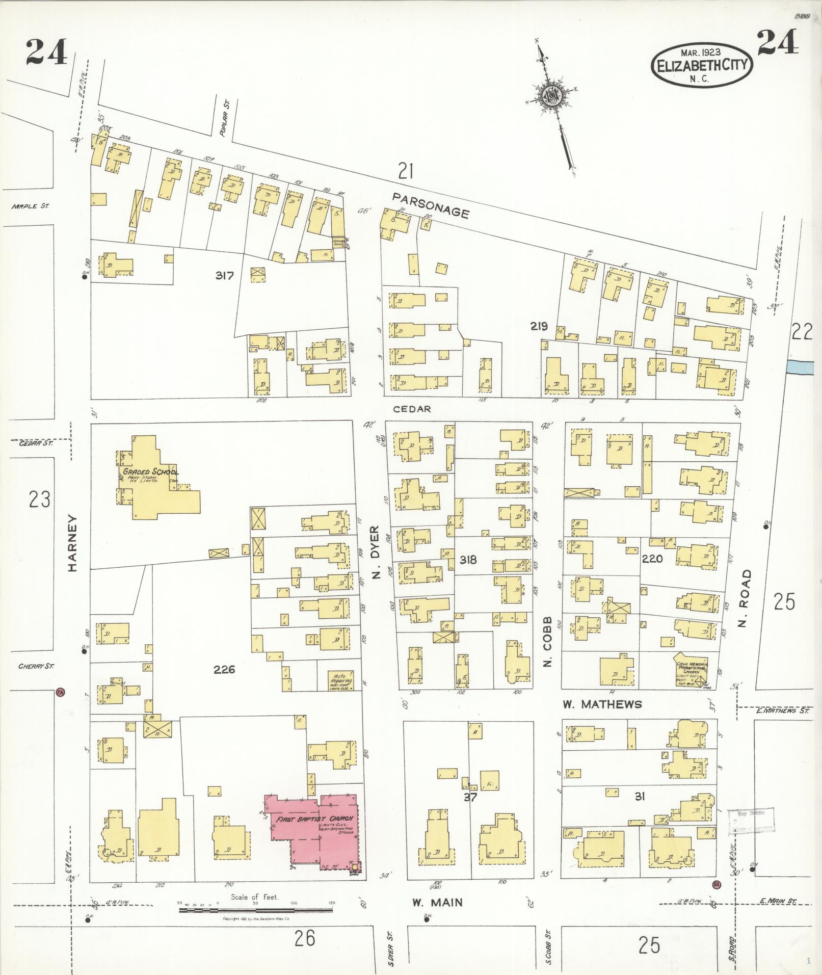 Sanborn Fire Insurance Map from Elizabeth City, Pasquotank County, North Carolina (1923), Sheet #0024 - Complete Map Set gallery image, historic Sanborn map, vintage wall art, North Carolina North Carolina