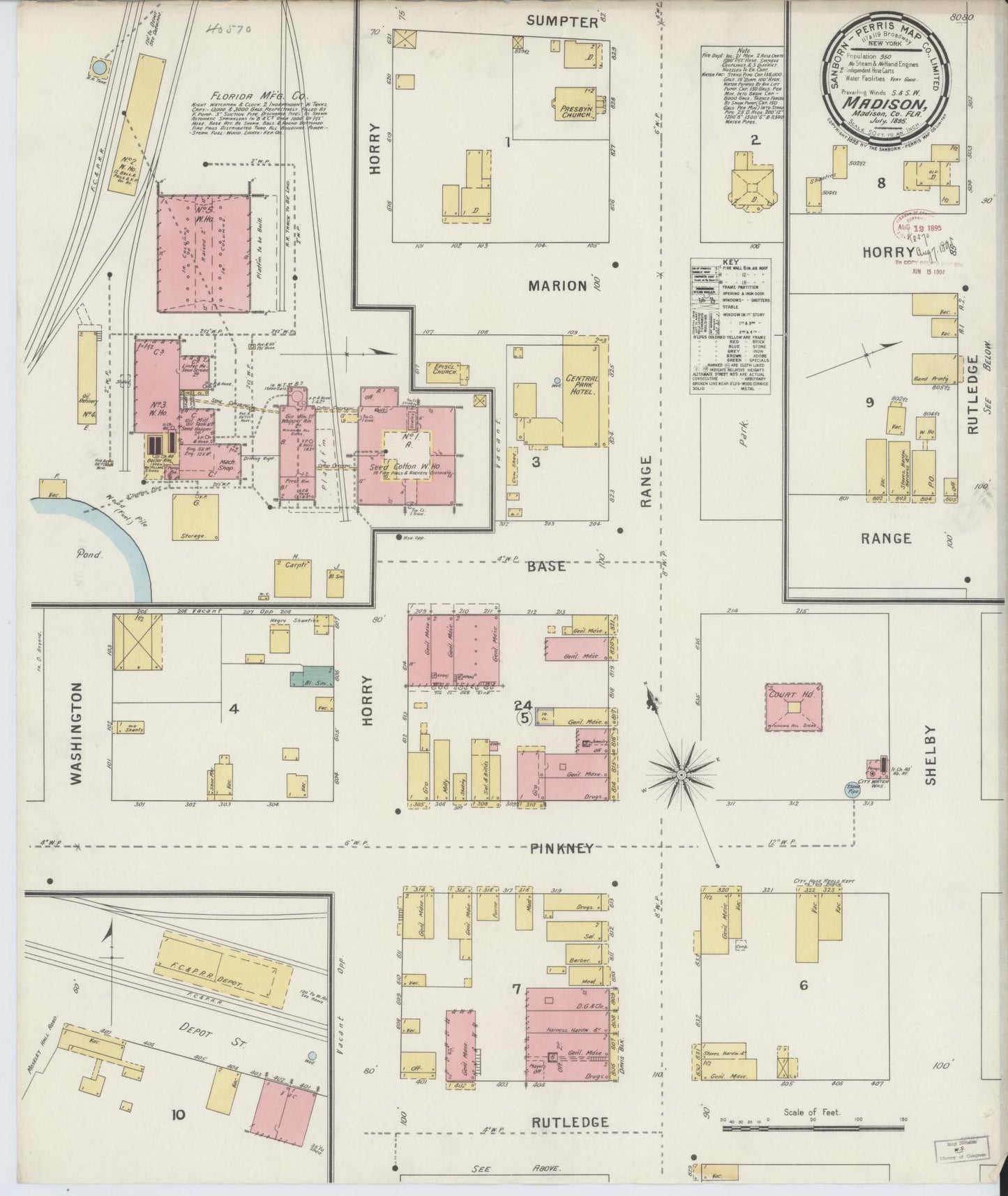 Sanborn Fire Insurance Map from Madison, Madison County, Florida (1895), Sheet #0001 - Historic Sanborn Fire Insurance Map Print, vintage old map wall art, antique decor, genealogy gift, Florida Florida map